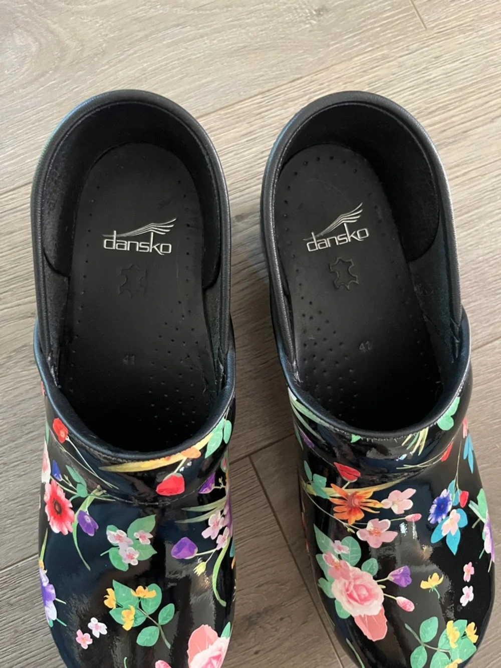 Dansko Black Floral Patent Clogs - Picture 3 of 6